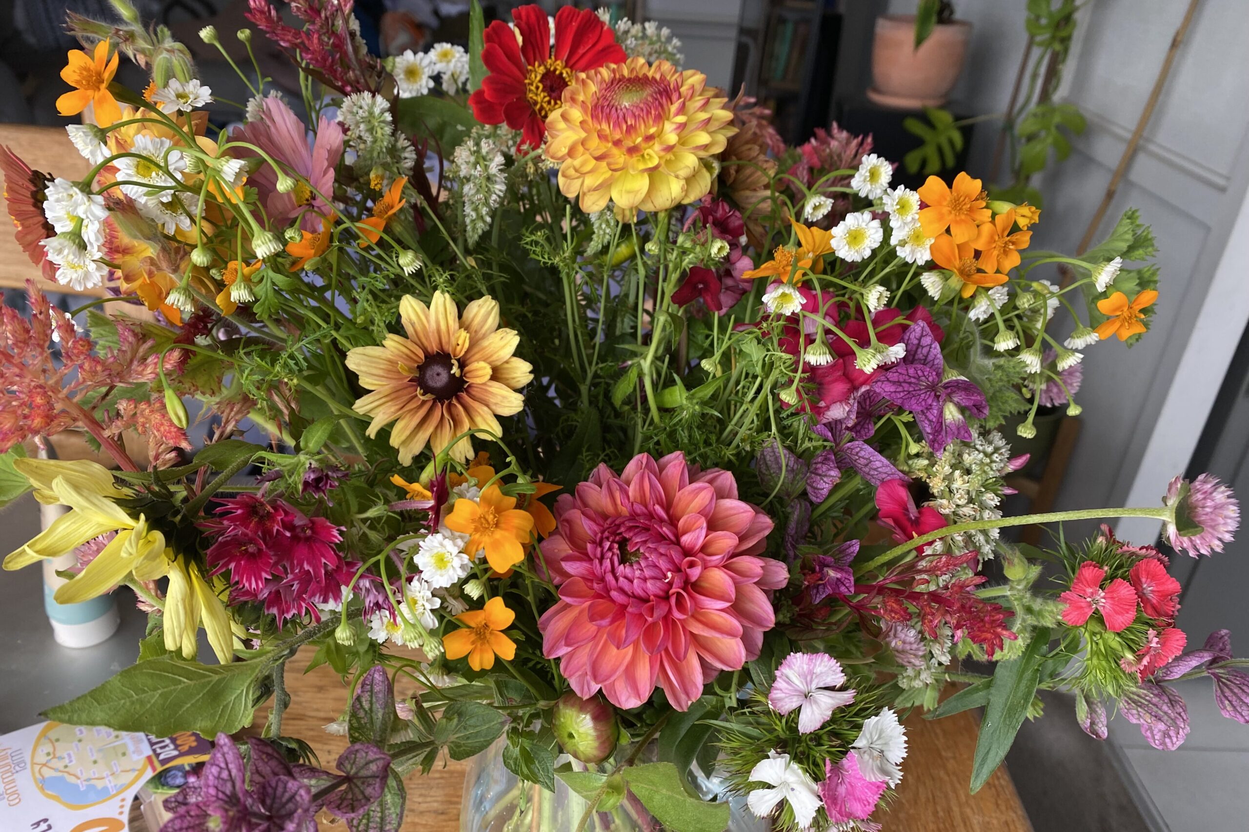 Petalon flower bouquet on a wooden table