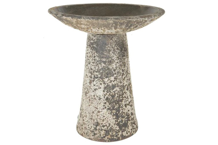 Ancient Stone Salt Glaze Bird Bath on a white background