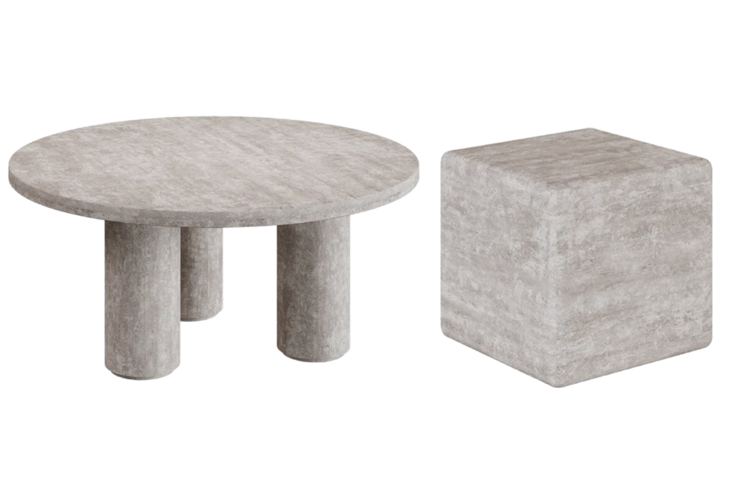 Cerazo and Casoli Travertine Coffee Tables in White on a white background