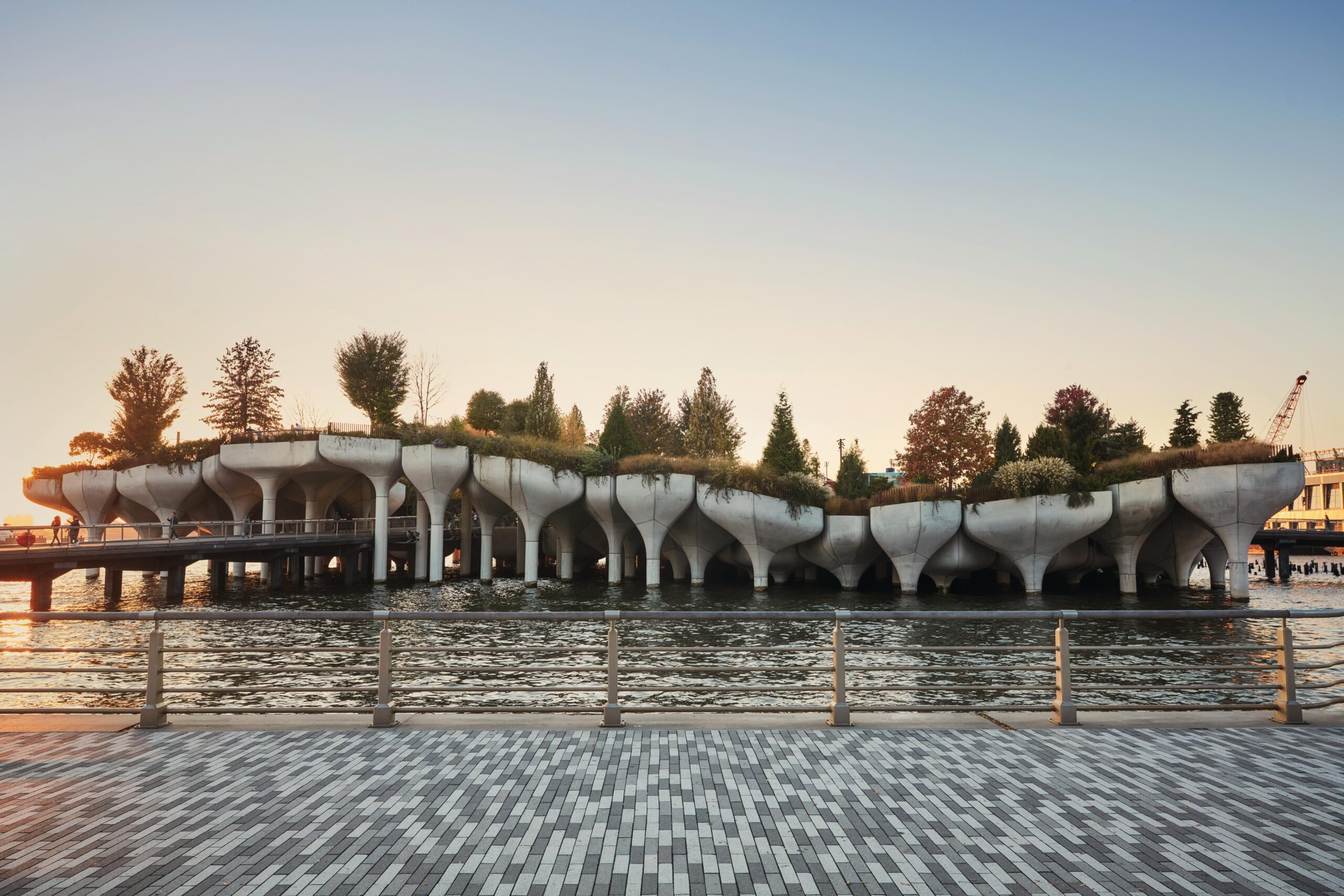 Garden sculpture across water