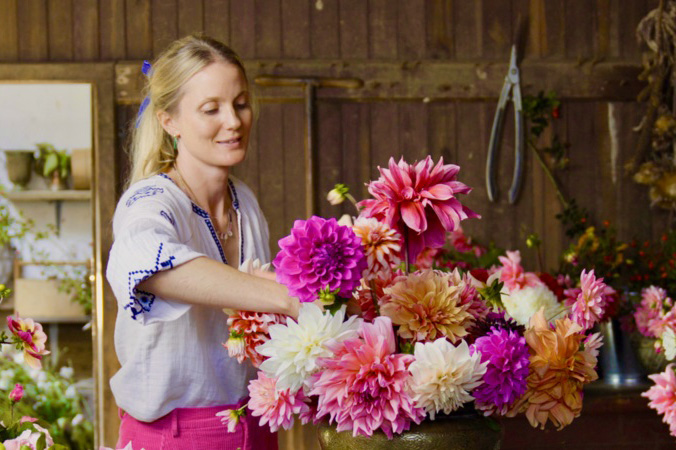 Willow Crossley with flowers
