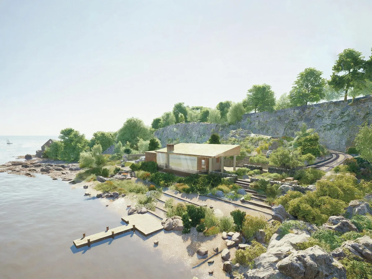 An illustration of a sloping garden from Harris Bugg Scottish garden and house by water