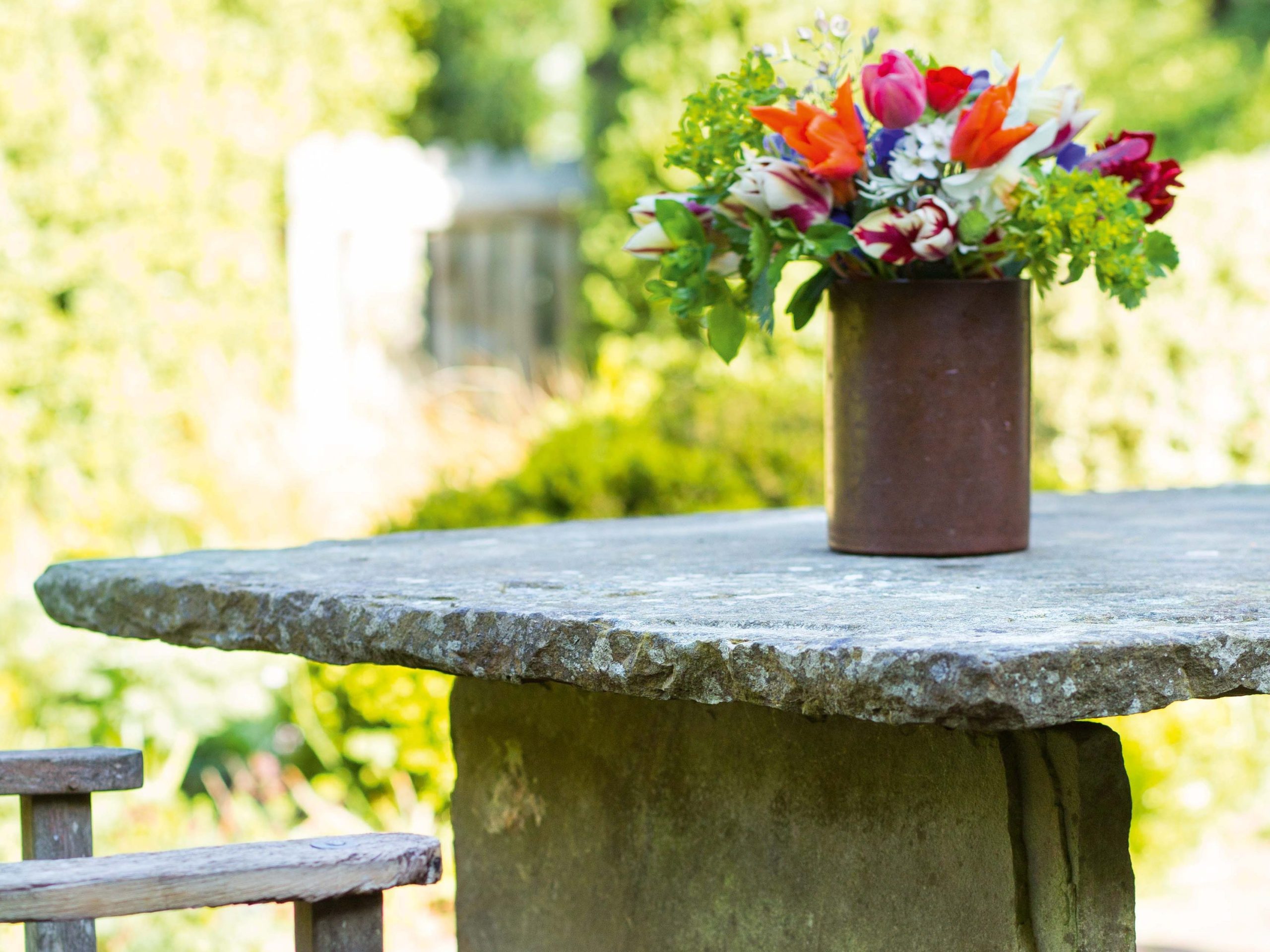 Slate table in Charlotte Molesworth's garden