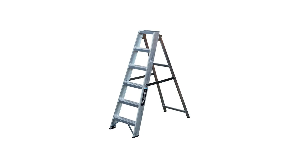 TB Davies 1200-026 Heavy-Duty Swingback Step Ladder A metal ladder on a white background.
