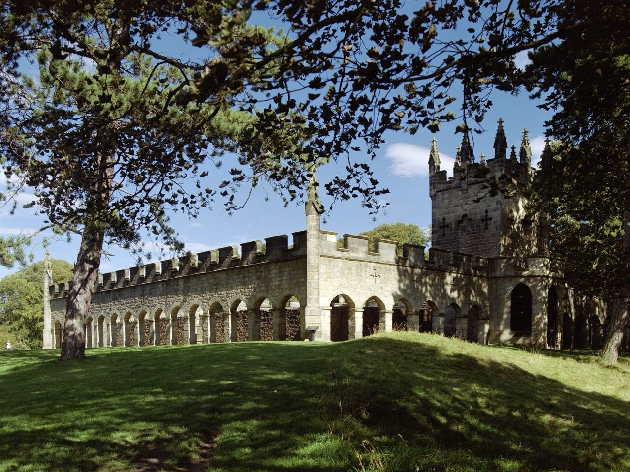 A building surrounded by lawn and trees at Bishop Auckland, Durham