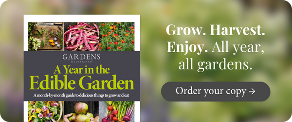Banner shows partial cover of A Year in the Edible Garden magazine on a blurred background. The text to the right of the cover reads: Grow. Harvest. Enjoy. All year, all gardens. Order your copy.