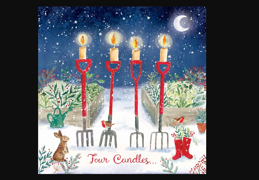 Four candles garden Christmas card 